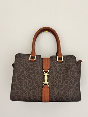 Calvin Klein Brown Monogram purse  with Tan Handles